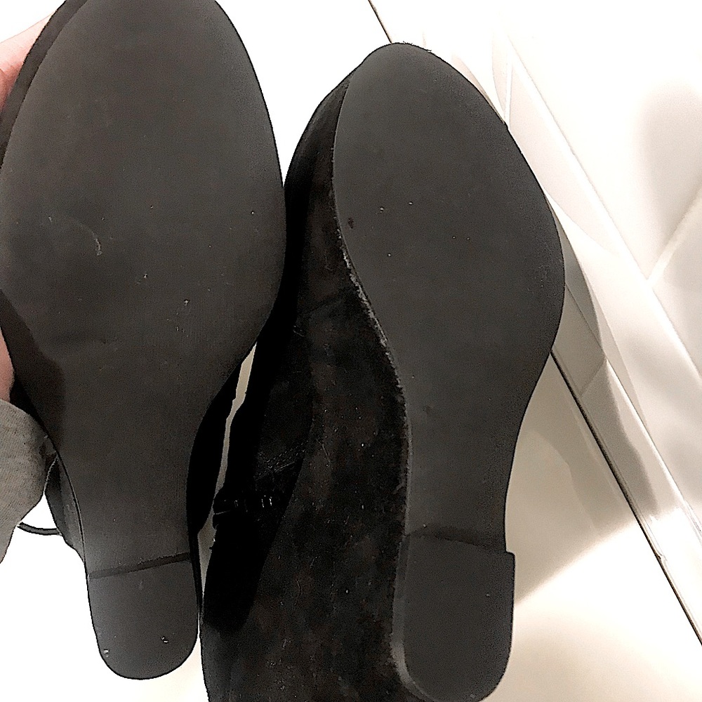 NEW Black Leather Corset Lace-Up Real Suede Goth Ankle Booties: Wedges size 8 - Picture 6 of 6